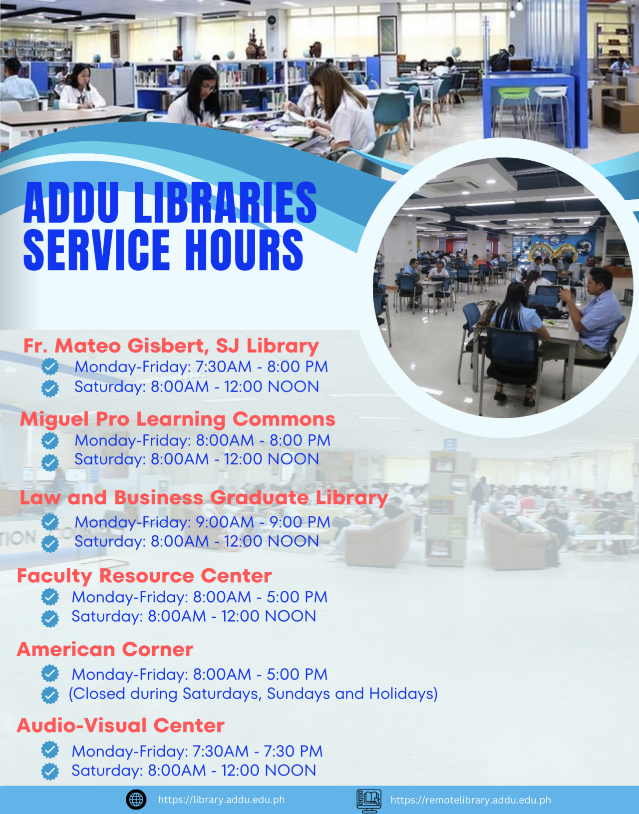 Library Service Hours Ateneo de Davao University Libraries